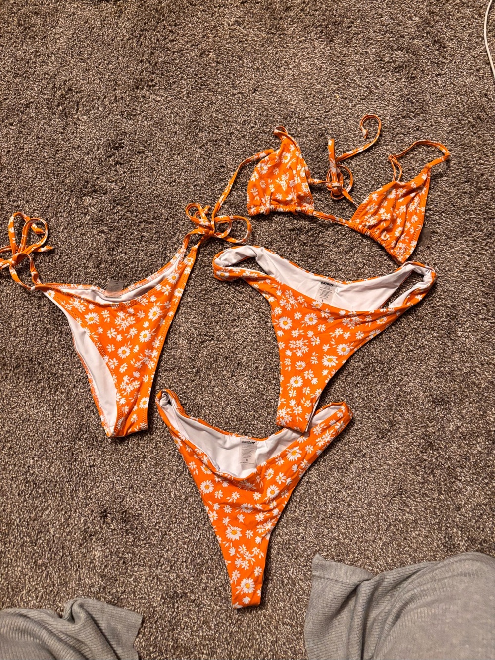 Orange Daisy Tie-Side Triangle Bikini Set - Women Swim
